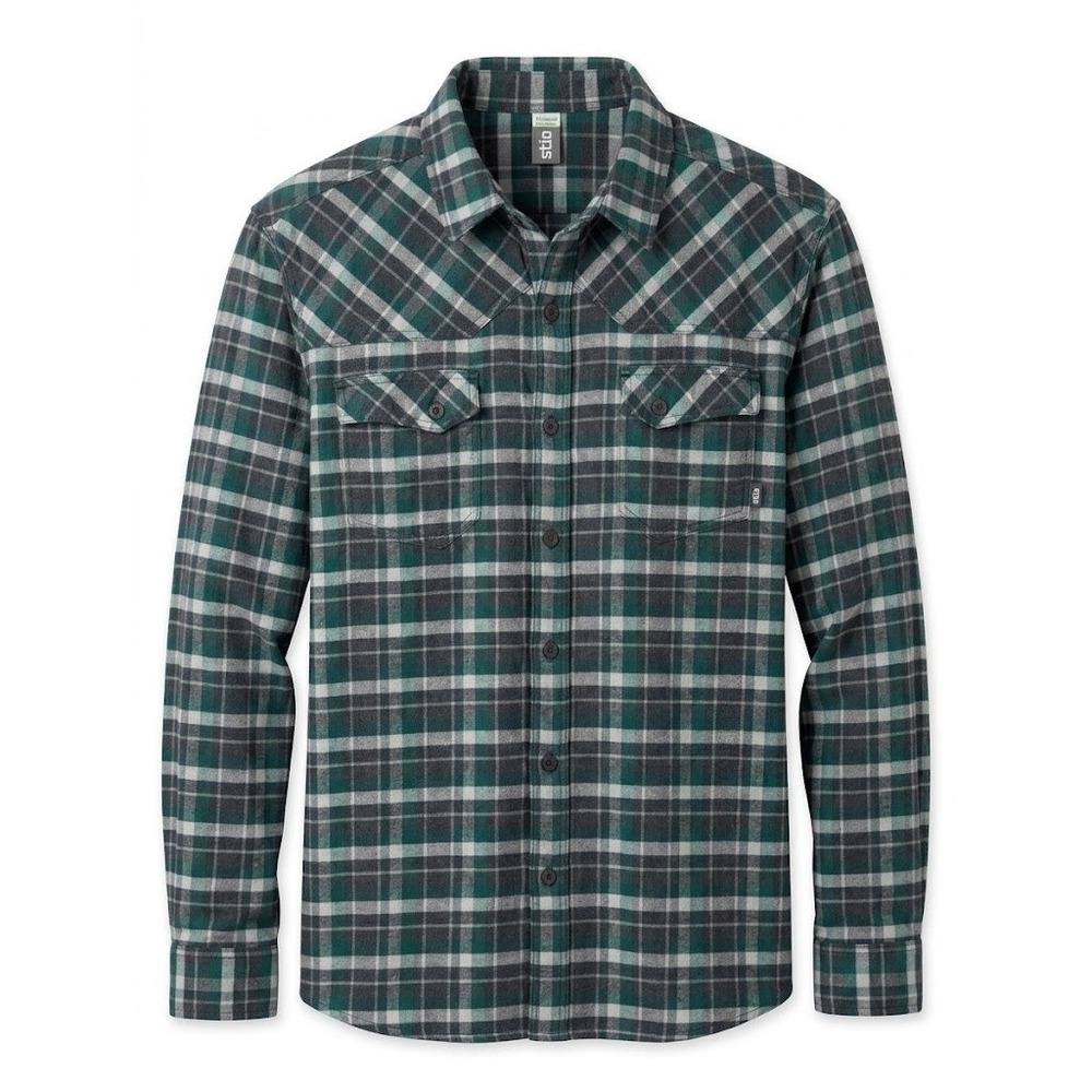 Stio Mens XXL 2XL Green Plaid Cotton Flannel Long Sleeve Button Shirt - CJ